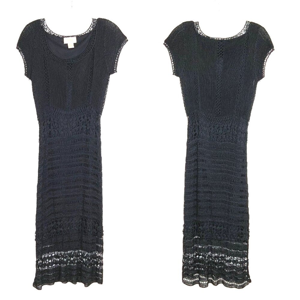 Vintage 90’s Kroshetta By Papillon Black Crochet Midi Dress Size S - Picture 11 of 16